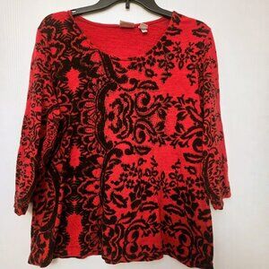 Chico's red paisley 3/4‎ top with sparkle Size 3/XL
